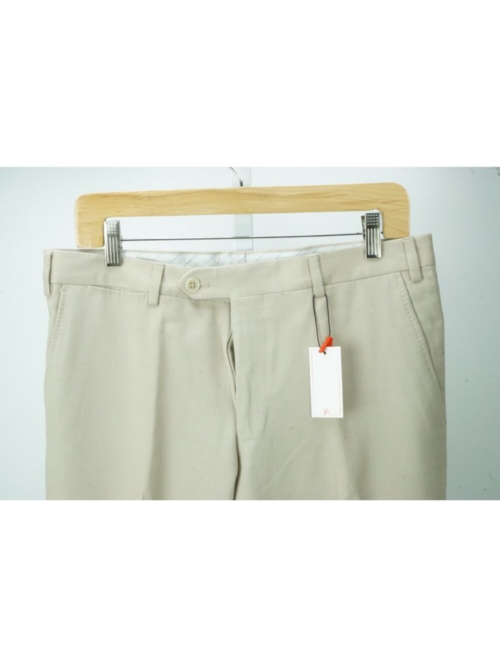 Isaia Khaki Beige Cotton Blend Mens Chino Pants Sz 48 EU Brand New